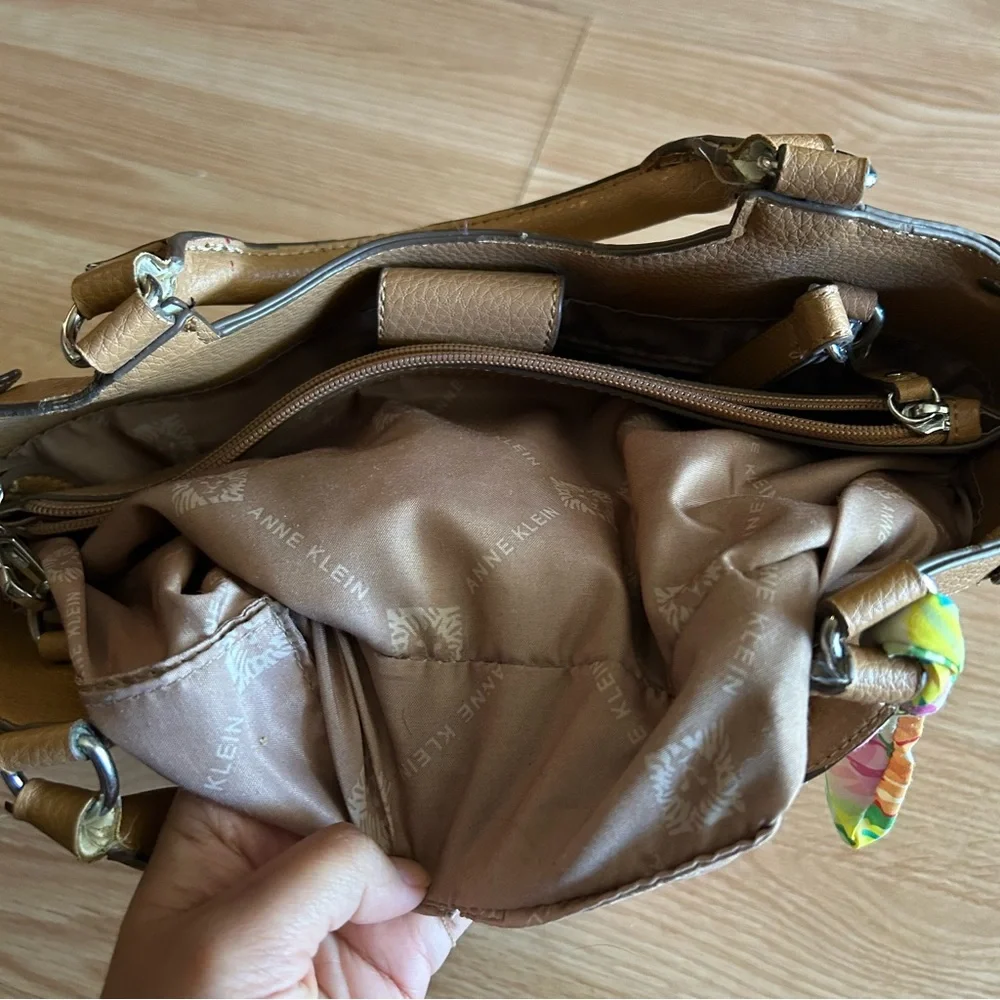 Anne Klein Brown Pebbled Grain Leather Satchel Bag